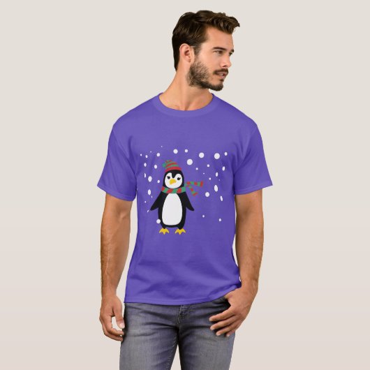 雪の中の可愛いペンギン Tシャツ (正面フル)