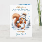 雪の中の可愛いリスパーソナライズされたリ シーズンカード (正面)