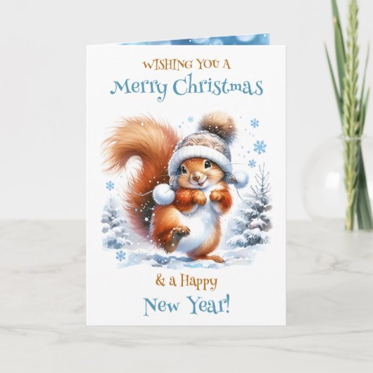 雪の中の可愛いリスパーソナライズされたリ シーズンカード (正面)