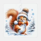 雪の中の可愛いリスパーソナライズされたル メタルオーナメント (正面)