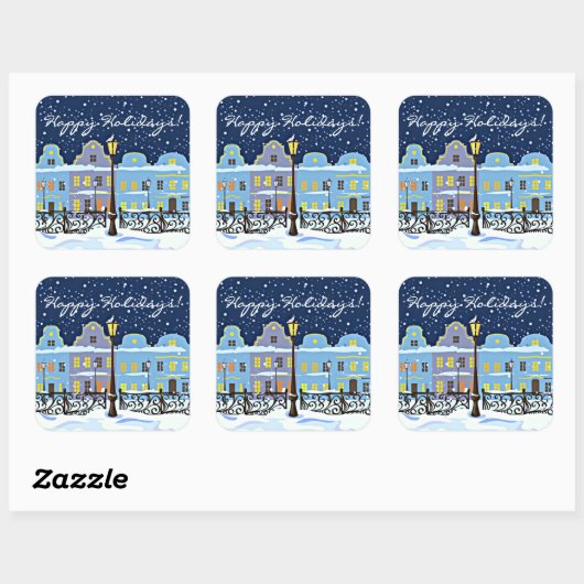 雪の中の可愛いヴィンテージの町の家 スクエアシール (シート)