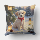 雪の中の可愛い子犬 クッション (裏面)