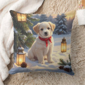 雪の中の可愛い子犬 クッション (ブランケット)