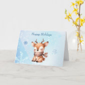 雪の中の可愛い漫画の鹿 カード (黄色い花)