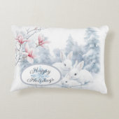 雪の中の可愛い白うさぎ冬の休日 アクセントクッション (裏面)