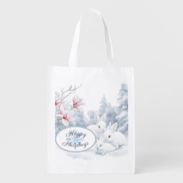 雪の中の可愛い白うさぎ冬の休日 エコバッグ