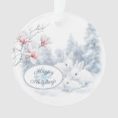 雪の中の可愛い白うさぎ冬の休日 オーナメント (正面)