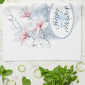 雪の中の可愛い白うさぎ冬の休日 キッチンタオル (折り畳み)