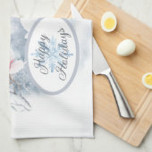 雪の中の可愛い白うさぎ冬の休日 キッチンタオル (四つ折り)