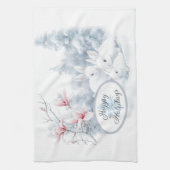 雪の中の可愛い白うさぎ冬の休日 キッチンタオル (縦)