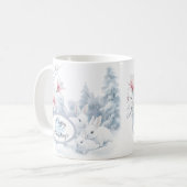 雪の中の可愛い白うさぎ冬の休日 コーヒーマグカップ (正面左)