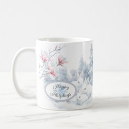 雪の中の可愛い白うさぎ冬の休日 コーヒーマグカップ