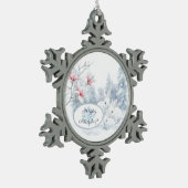 雪の中の可愛い白うさぎ冬の休日 スノーフレークピューターオーナメント (左)