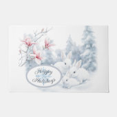 雪の中の可愛い白うさぎ冬の休日 ドアマット (正面)