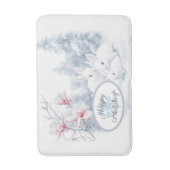 雪の中の可愛い白うさぎ冬の休日 バスマット (正面縦)