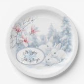 雪の中の可愛い白うさぎ冬の休日 ペーパープレート (正面)