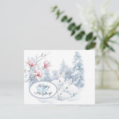 雪の中の可愛い白うさぎ冬の休日 ポストカード (スタンド正面)