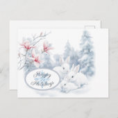 雪の中の可愛い白うさぎ冬の休日 ポストカード (正面/裏面)