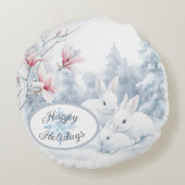 雪の中の可愛い白うさぎ冬の休日 ラウンドクッション (裏面)