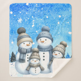雪の中の可愛い雪だるまファミリー シェルパブランケット
