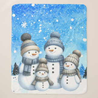 雪の中の可愛い雪だるまファミリー シェルパブランケット