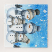 雪の中の可愛い雪だるまファミリー ジグソーパズル (横)