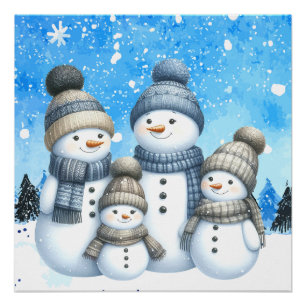 雪の中の可愛い雪だるまファミリー ポスター