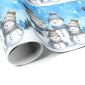 雪の中の可愛い雪だるまファミリー ラッピングペーパー (ロールコーナー)