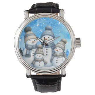 雪の中の可愛い雪だるまファミリー 腕時計