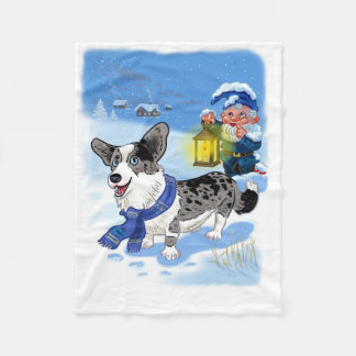 雪の中の可愛い青のメルル フリースブランケット