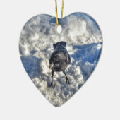 雪の中の可愛い黒いカラス セラミックオーナメント (左)