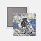 雪の中の可愛い黒いカラス マグネット (正面/裏面)