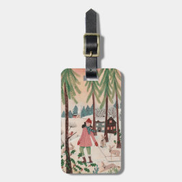 雪の中の女性ウサギの年 ラゲッジタグ