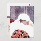 雪の中の女性、冬の美しいファッション ポストカード (正面/裏面)