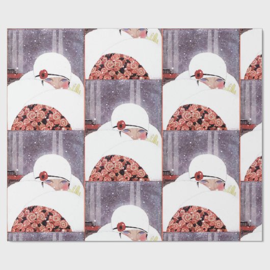 雪の中の女性、冬の美しいファッション ラッピングペーパー (フラット)