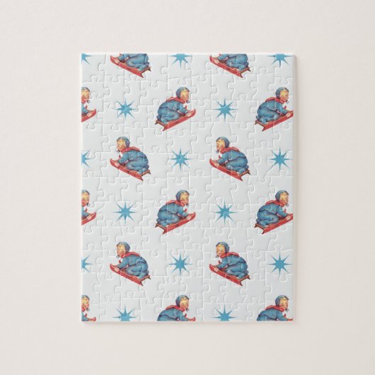 雪の中の子そりヴィンテージクリスマスパターン ジグソーパズル (縦)