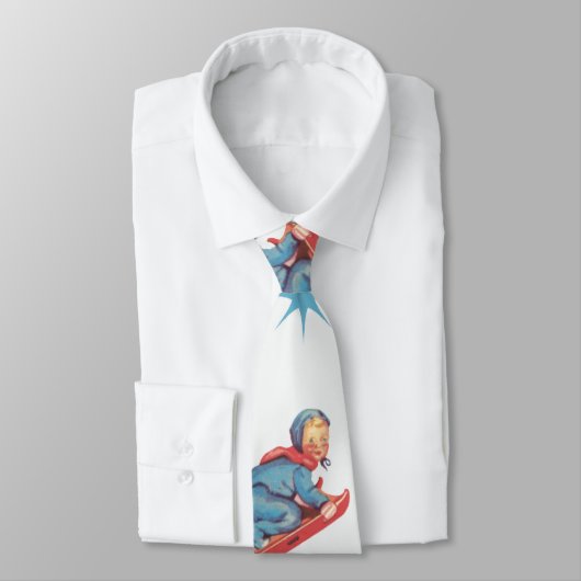 雪の中の子そりヴィンテージクリスマスパターン ネクタイ (タイ)