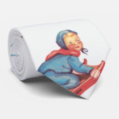 雪の中の子そりヴィンテージクリスマスパターン ネクタイ (ロール)