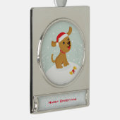雪の中の子犬のかわいいイラストレーション シルバープレートバナーオーナメント (右)