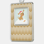 雪の中の子犬のかわいいイラストレーション シルバープレートフレームオーナメント (左)