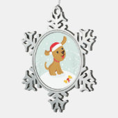 雪の中の子犬のかわいいイラストレーション スノーフレークピューターオーナメント (右)