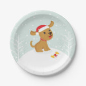 雪の中の子犬のかわいいイラストレーション ペーパープレート (正面)