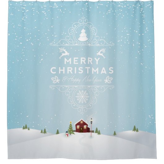 雪の中の家クリスマスシャワーカーテン シャワーカーテン (正面)