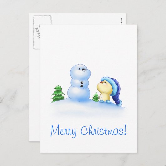 雪の中の小さいリトルキンス シーズンポストカード (正面/裏面)