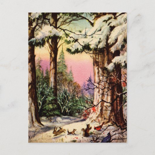 雪の中の小さな動物 ポストカード (正面)