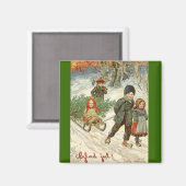 雪の中の小さな子供たち マグネット (正面/裏面)