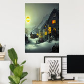 雪の中の小さな村 | AIアートポスター ポスター (ホームオフィス)