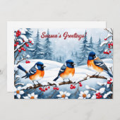 雪の中の小さな松の鳥クリスマス シーズンカード (正面/裏面)