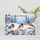 雪の中の小さな松の鳥クリスマス シーズンカード (スタンド正面)