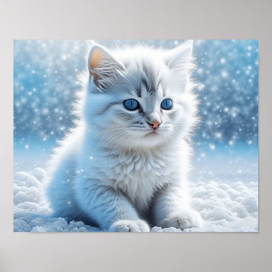 雪の中の小さな白い子猫 ポスター (正面)